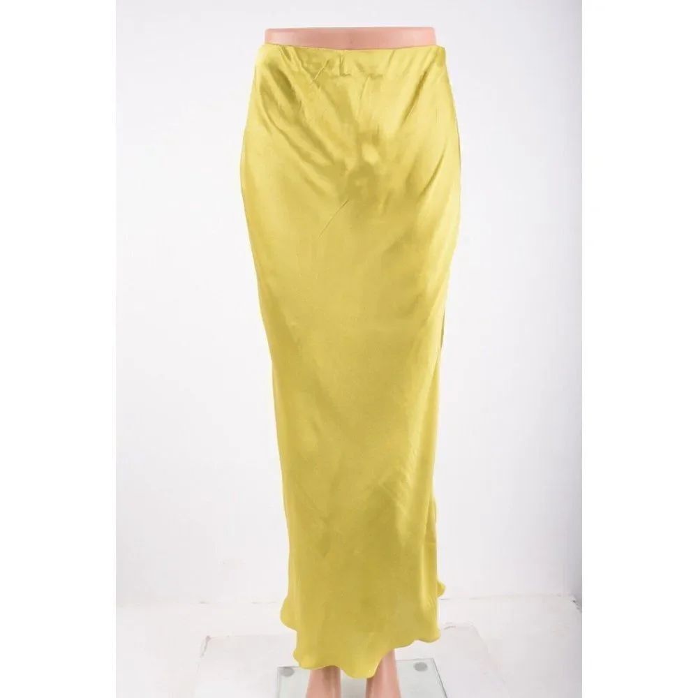 Massimo Dutti Womens Long Maxi Satin Skirt S Small Yellow 5288/836 NWT